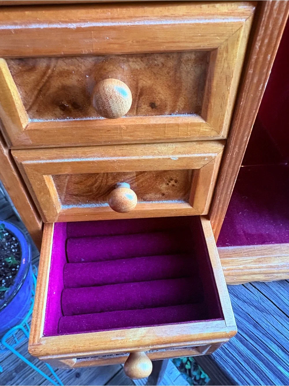 Large vintage wooden jewelry box armoire mirror drawers storage Retro organizer